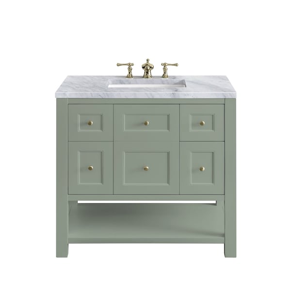 James Martin Vanities Breckenridge 36in Single Vanity, Smokey Celadon w/ 3 CM Carrara Marble Top 330-V36-SC-3CAR - main